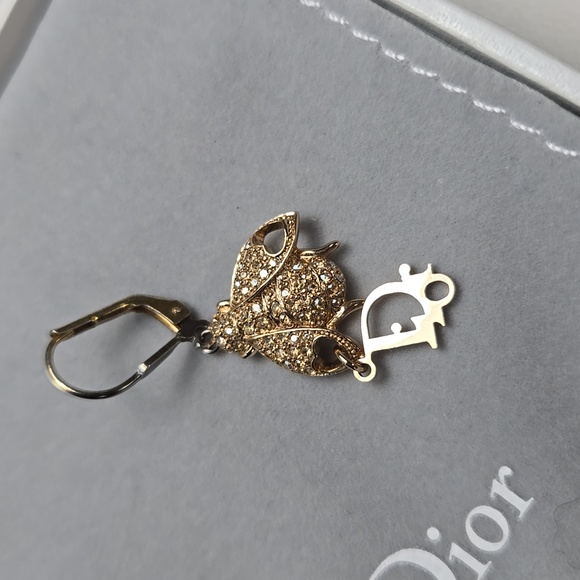 Dior Gold Tone Crystal Bee Logo Dangle Earrings - Picture 5 of 8